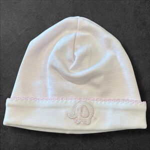 Kissy Kissy Pink Elephant Pima Cotton Baby Hat SM 0-3M White Trim Soft NWT